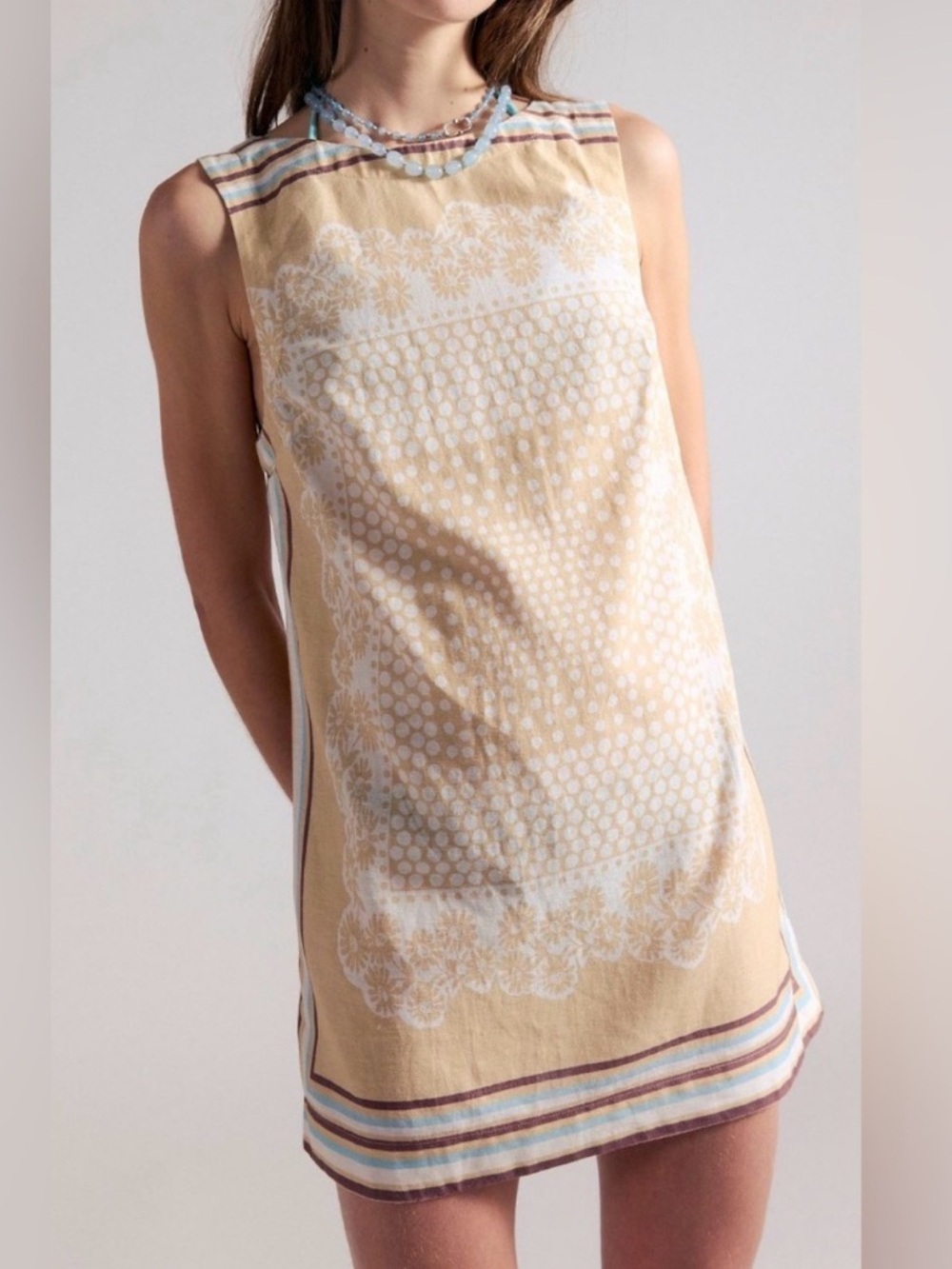 Free People On The Dot Mini Dress in Latte Combo NWT